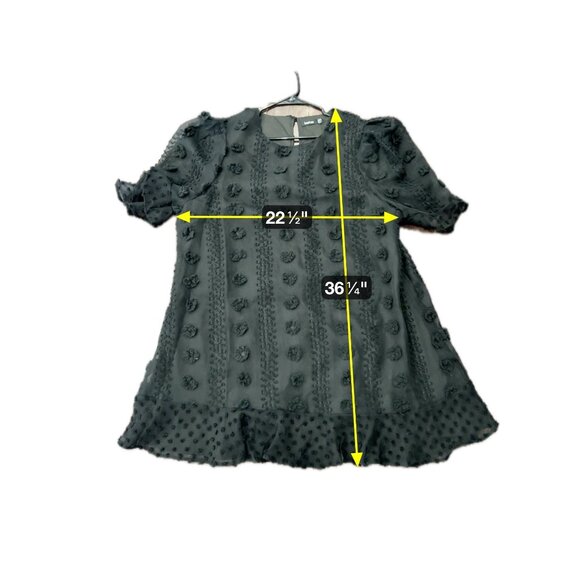 Boohoo Black Textured Polka Dot Floral Sheer Tunic Dress Sz 18 Whimsigoth Fairy - Picture 7 of 9